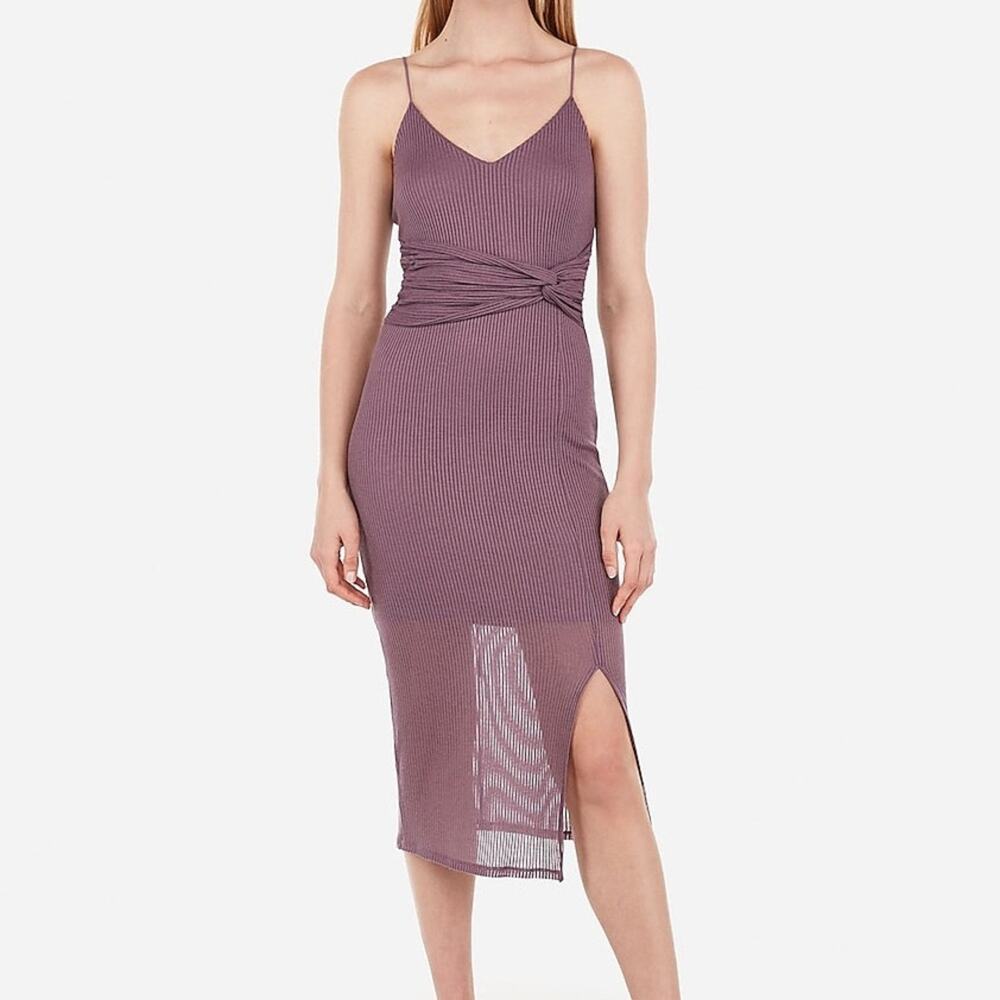 Express dusky purple ribbed midi dress w/ Slit on leg Size Small Cocktail Dress